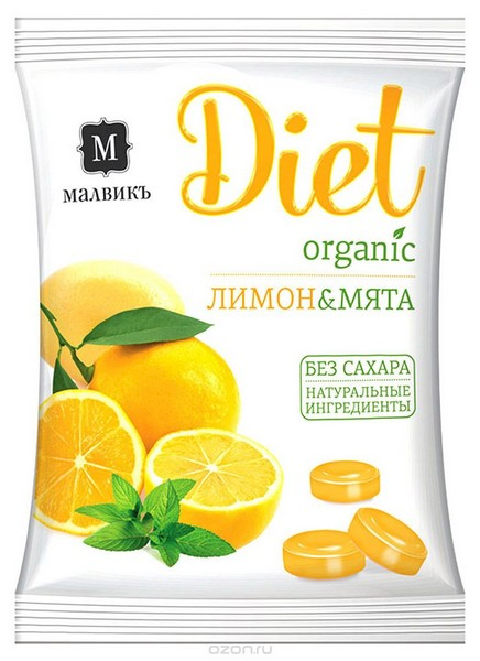 Malvik diet Lemon and mint candies with isomalt 50 g