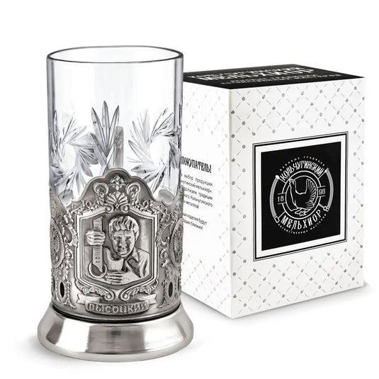 Nickel-Plated Blackened Tea Glass Holder With Crystal Glass 250 ml “Vysotsky”, Kolchugino Melchior
