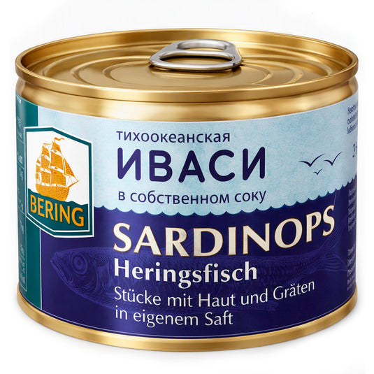 Pacific Herring Ivasi in Its Own Juice, Bering, 8.64oz / 245g