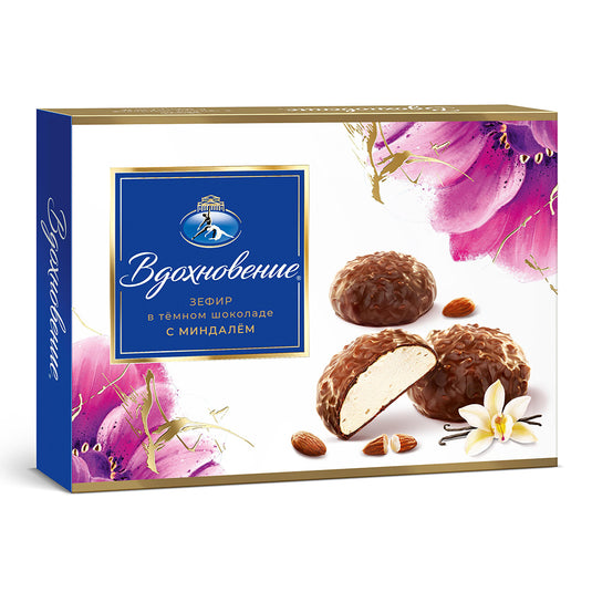 Dark Chocolate Glazed Vanilla Zefir with Almonds, Inspiration, 230g/ 8.11 oz