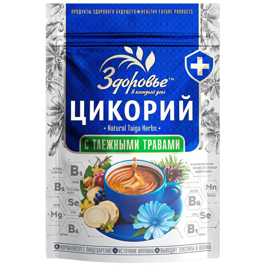Natural Instant Chicory with Taiga Herbs - Coffee Alternative, Zdorovye, 85g / 3 oz