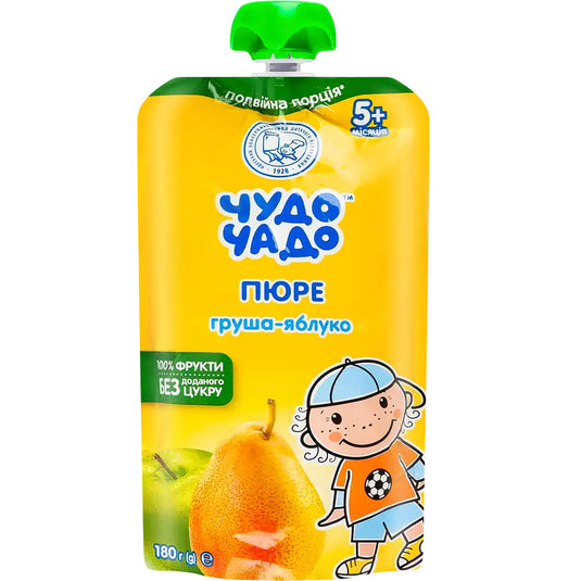 Baby Apple & Pear Puree SUGAR FREE 5+ Months, Chudo Chado, 180g / 6.35 oz