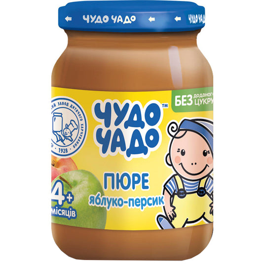 Baby Puree Apple & Peach SUGAR FREE 4+ Months, Chudo Chado, 170g / 6.0 oz