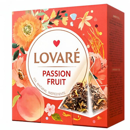 Black Leaf Tea with Orange Peel, Petals & Peach “Passion Fruit”, Lovare, 15 Pyramid Tea Bags