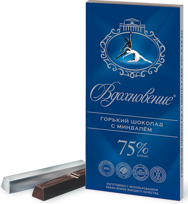 Imported Russian Chocolate &quot;Vdohnovenie&quot; with Almonds 75% cocoa