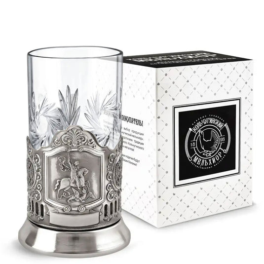 Nickel-Plated Blackened Glass Holder With Crystal Glass “Saint George the Victorious” Kolchugino Melchior