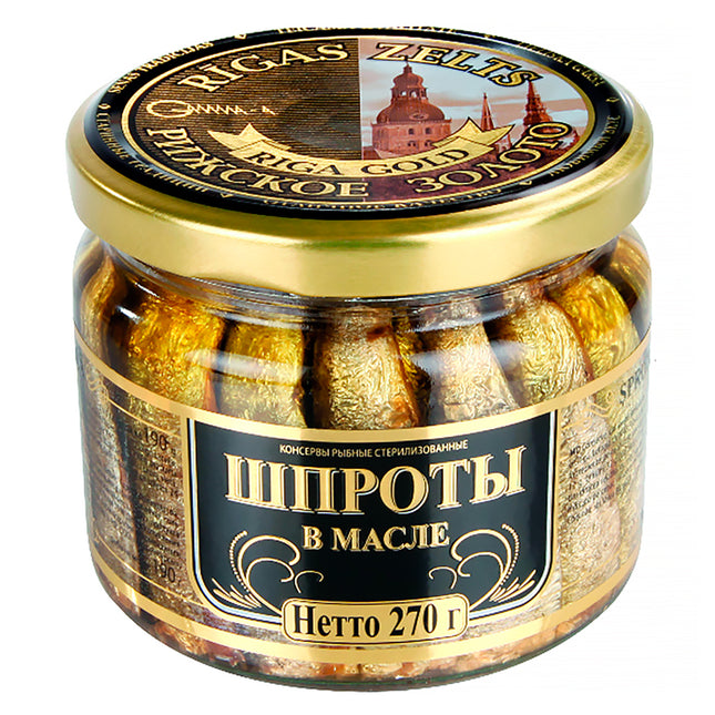 Smoked Sprats in Oil Riga Gold (Glass Jar), 8.82 oz / 250 g