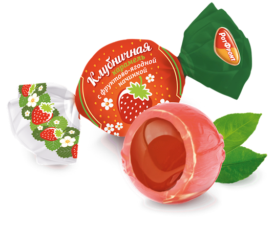 Strawberry caramel candies with fruits and berries flavour