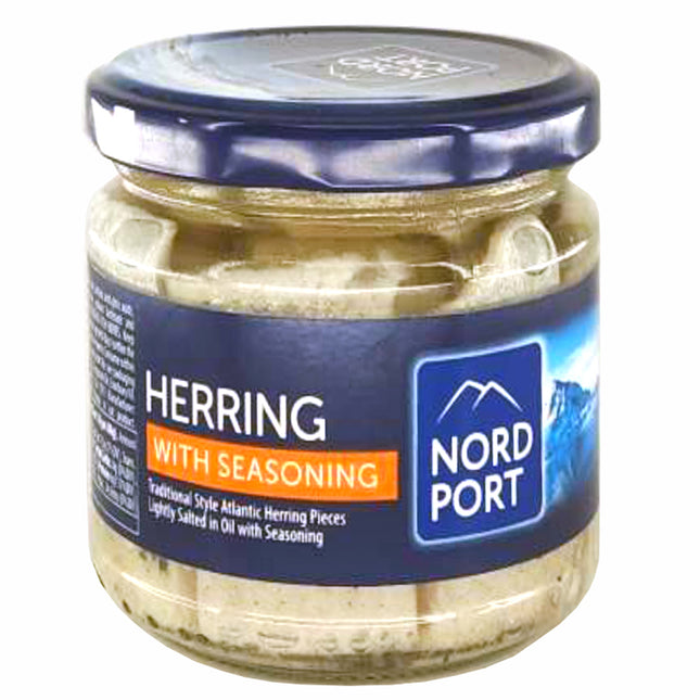 Traditional Salted Herring Pieces-Fillet with Seasoning, Nord Port, 10.23oz