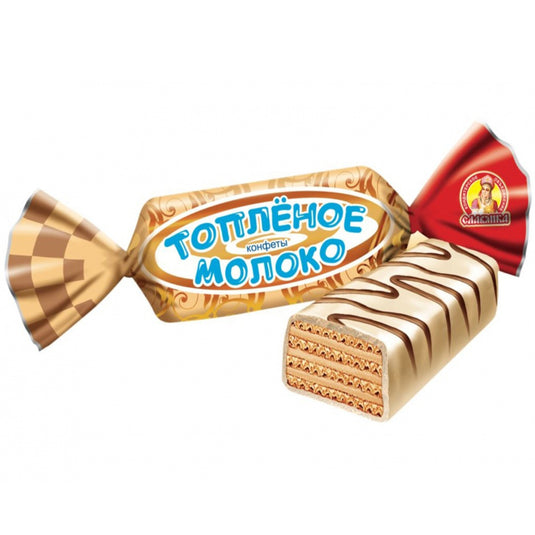 Waffle Candy Baked Milk & Chocolate Glaze, Slavyanka, 226g / 0.5lb