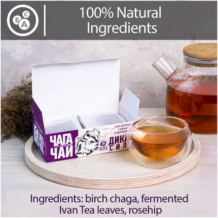 Pack 4 Chaga-Tea with Fermented Fireweeds & Rosehip "Wild Power", Russian Ivam Tea, 20 sachets x 4
