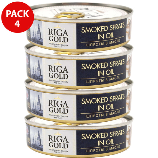 Pаck 4 Smoked Sprats in Oil, Riga Gold, 160g x 4