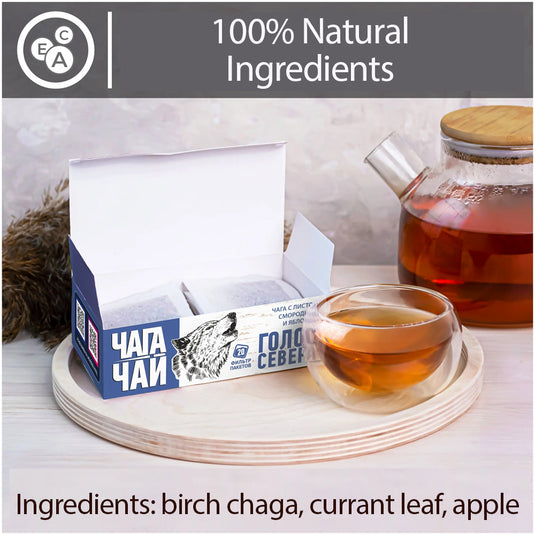 Pack 4 Chaga-Tea with Currant Leaf & Apple "Voice of North", Russian Ivan Tea, 20 sachets x 4