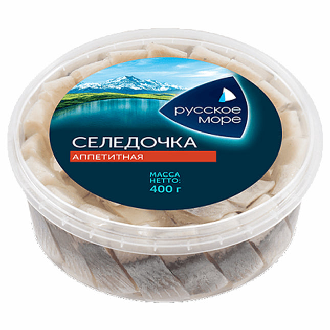 Salted Herring Fillet-Pieces in Oil "Appetizing", Russian Sea, 400 g
