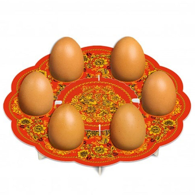 Khokhloma Pattern Decorative Cardboard Easter Stand for 6 Eggs