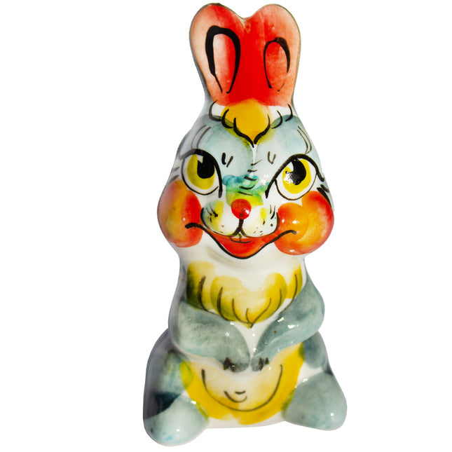 Easter Ceramic Figurine Colorful Gzhel Bunny Lassie 3.54"