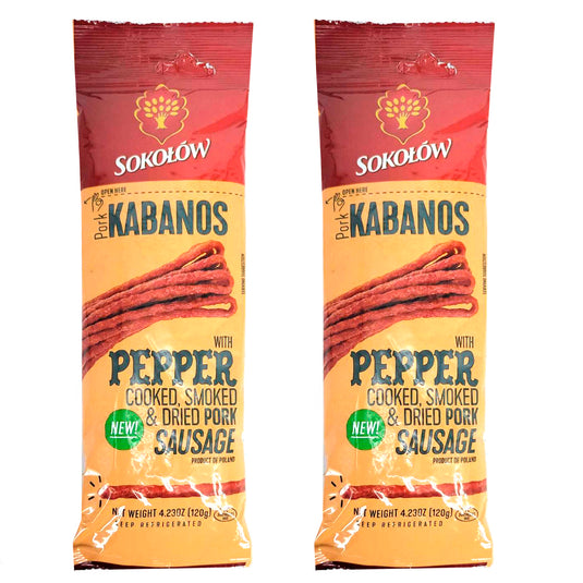 PACK 2 Smoked Sausages Kabanos Pork with Pepper, 120g x 2