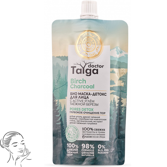 Detox Facial Mask "Bio Deep Pore Cleansing", Taiga Birch Charcoal, Doctor Taiga, 100 ml / 3.38 oz