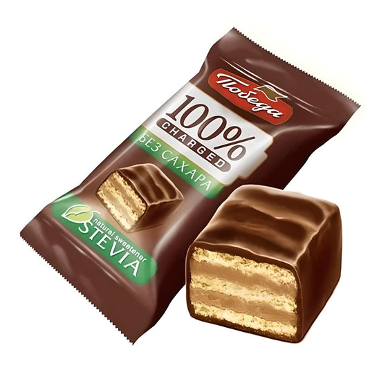 Waffle Candies Bitter Chocolate Covered WITH STEVIA SUGAR FREE, "Charged" Pobeda, 226g/ 7.97oz