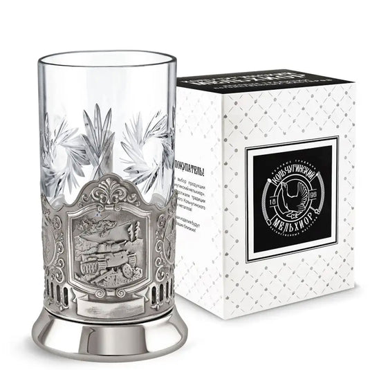 Nickel-Plated Blackened Glass Holder With Crystal Glass 250 ml “T-34 Tank”, Kolchugino Melchior