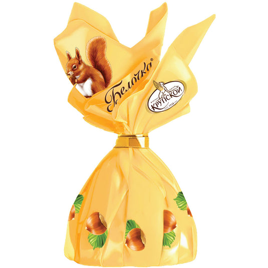 Chocolate Candy with Whole Nuts, Belochka, KF Krupskaya, 226g/ 0.5 lb