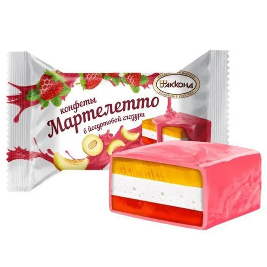 Melon & Strawberry Jelly Candies in Yogurt Coating “Martalletto”, Akkond, 7.76 oz / 220 g