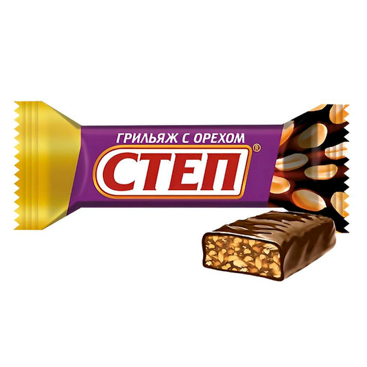 Chocolate-Covered Grilyazh Candy With Nuts “Step”, Slavyanka, 8oz / 226g