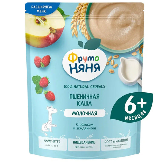 Baby Wheat Milk Porridge With Apple & Wild Strawberry 6+, FrutoNyanya, 6.7oz / 190g