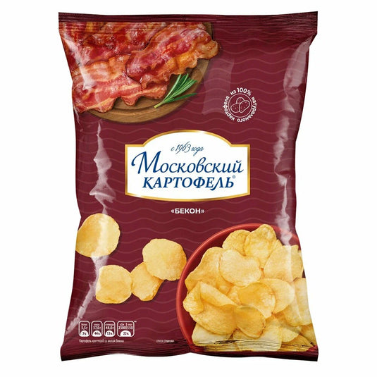 Bacon-Flavored Potato Chips, Moskovsky Kartofel, 4.23 oz / 120 g