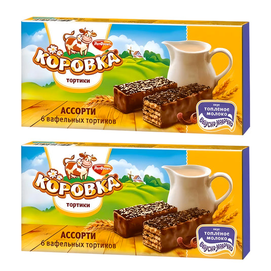 УПАКОВКА 2 шт. Ассорти из вафельных тортов «Коровка» в шоколадной глазури, 180 г x 2