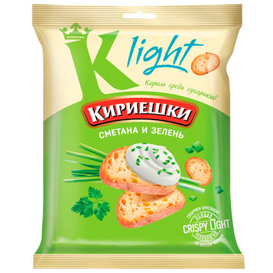 Crisp Wheat Croutons “Light Sour Cream With Herbs”, Kirieshki, 2.82 oz / 80 g