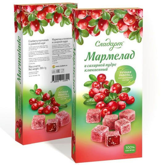 Cranberry Marmalade in Powdered Sugar, SladArt, 200g/ 7.05oz
