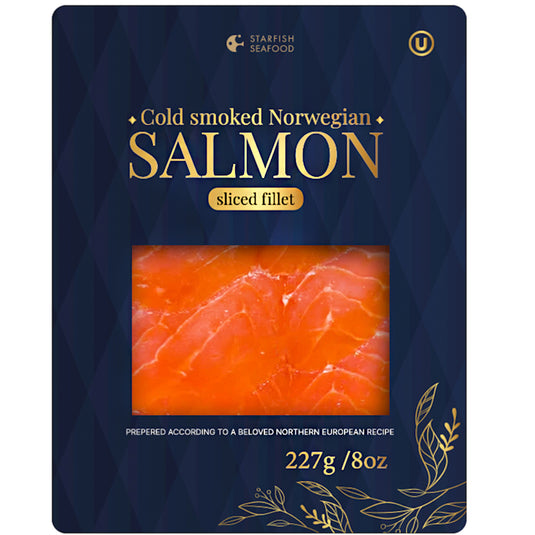 Cold Smoked Norwegian Salmon Sliced Fillet, Starfish Seafood, 227g / 8 oz