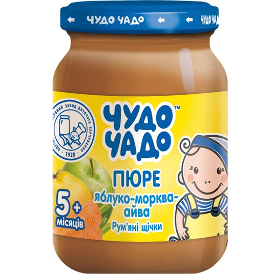 Baby Puree Apple, Carrot & Quince SUGAR FREE 5+ Months, Chudo Chado, 170g / 6.0 oz