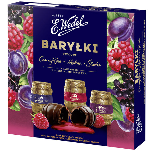 Chocolate Barrels with Dark Fruits Filling, Wedel, 200g/ 7.05oz