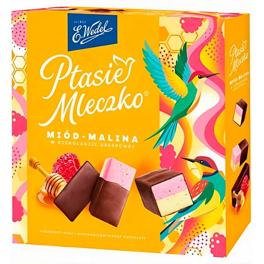 Honey & Raspberry Soufflé Candies Ptasie Mleczko, Wedel, 340 g / 12 oz