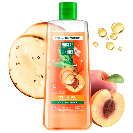 Softening Shower Gel with Peach & Almond Oil - Family Size, Pure Line, 750ml / 25.36 fl oz