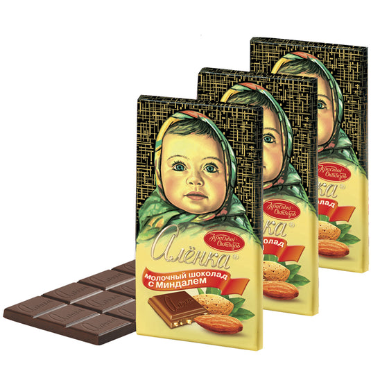 Pack of 3 Russian Alenka Chocolate with Almonds, 75g * 3