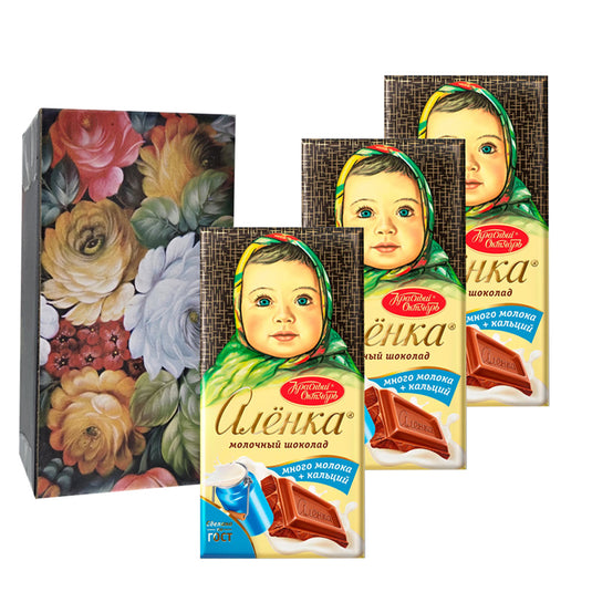 Alenka Chocolate Gift Set (3 Bars х 75г) in “Zhostovo” Gift Box