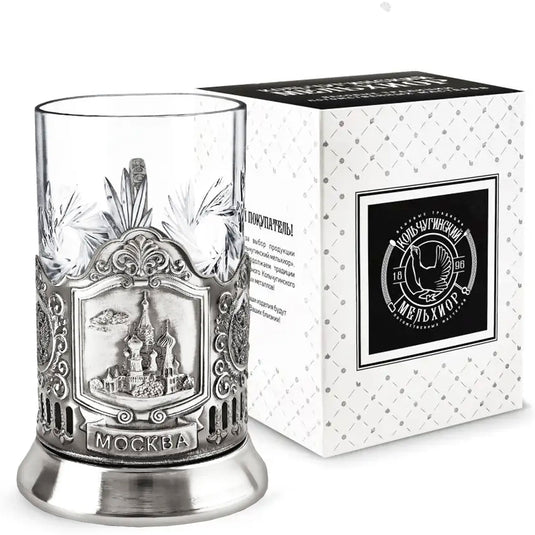 Nickel-Plated Blackened Glass-Holder With Crystal Glass 250 ml “Saint Basil’s Cathedral,” Kolchugino Melchior