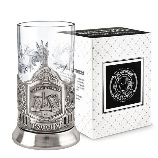 Nickel-Plated Blackened Glass Holder With Crystal Glass 250 ml “Drawbridges” Kolchugino Melchior
