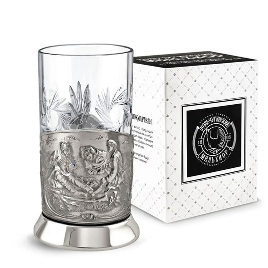 Nickel-Plated Blackened Glass Holder With Crystal Glass 250 ml “Hunters”, Kolchugino Melchior
