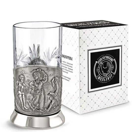Nickel-Plated Blackened Glass-Holder with Crystal Glass 250 ml “Russian Dances” Kolchugino Melchior