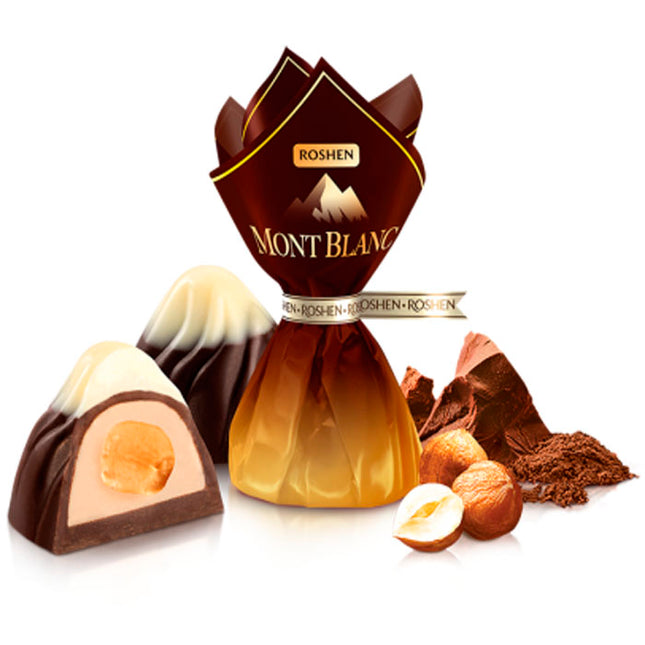 Chocolate Candies with Whole Hazelnuts, Mont Blanc, Roshen, 0.5 lb/ 226 g