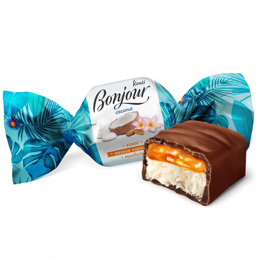 Chocolate Candy With Soft Caramel, Coconut & Almonds Bonjour, 454g