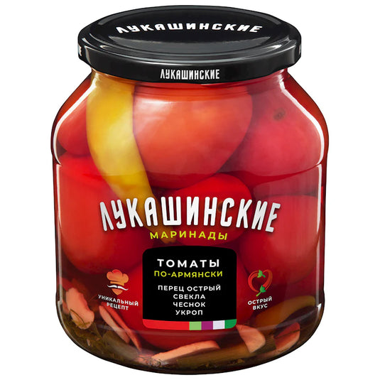 Armenian-Style Tomatoes with Hot Pepper & Beet, Lukashinskie, 670g