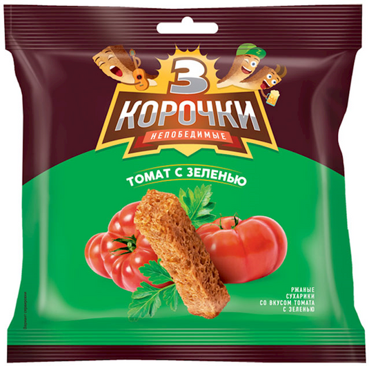 Rye croutons Tri korochki tomato and greens 100 g