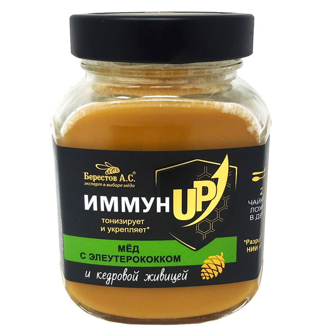 Natural Honey "Eleutherococcus & Cedar Gum", Collection "ImmunUP", Berestov A. S., 500 g/ 1.1 lb