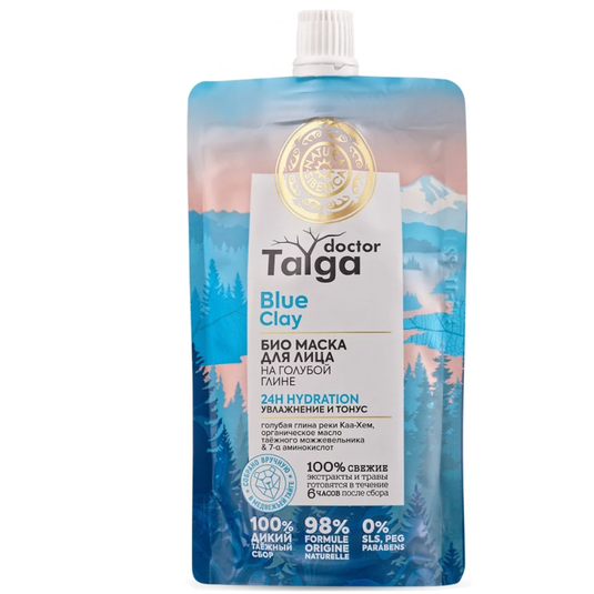 Bio Face Mask 24H HYDRATION Hydration & Tone, Blue Clay, Doctor Taiga, 100 ml / 3.38 oz