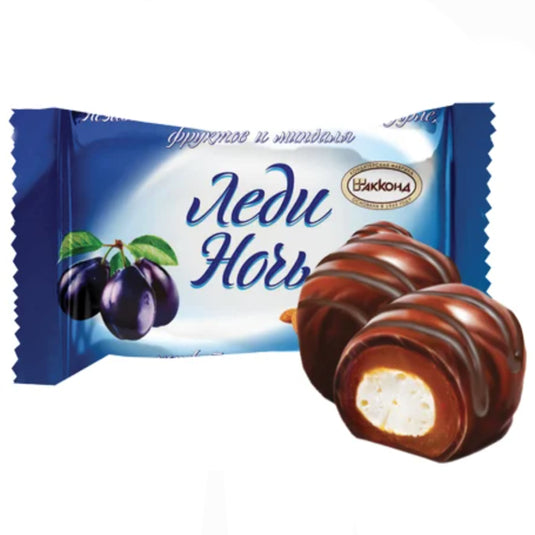 Chocolate Glazed Souffle Candy with Prunes & Almonds, Lady Night, Akkond, 350g/ 0.77lbs